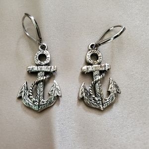 Leverback  Silvertone ( stainless steel) Nautical anchor earrings.